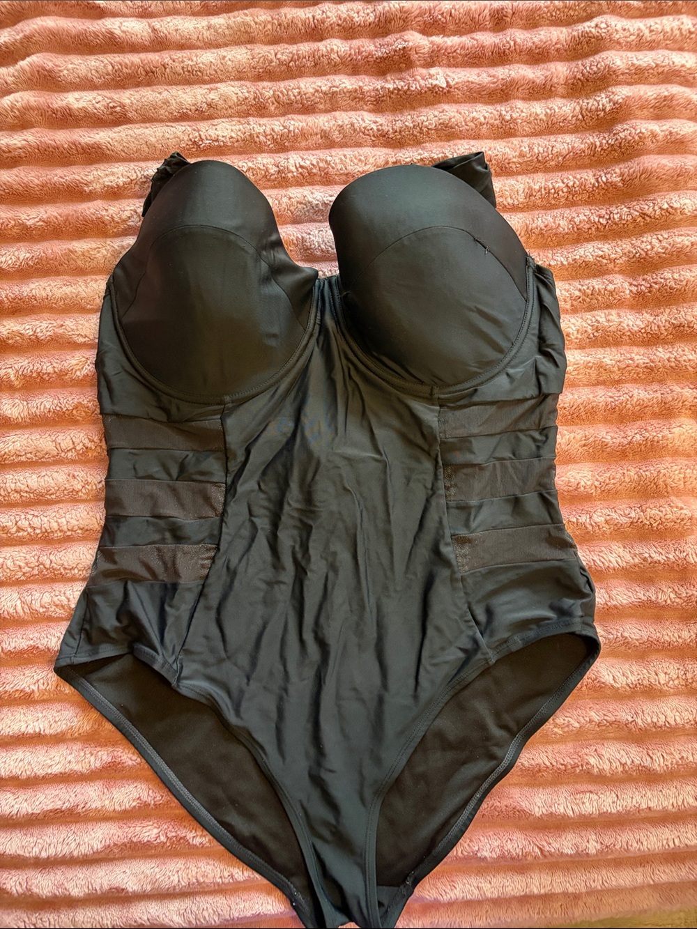 Adore Me Black Underwire One-Piece Swimsuit with Sheer Side Panels